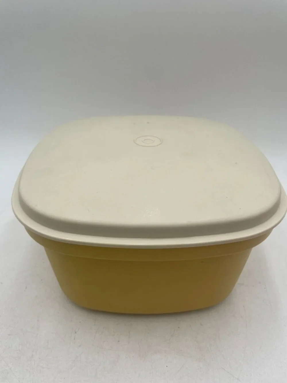 Tupperware Yellow Square Container Cream Lid Vintage Storage Or Serving Dish